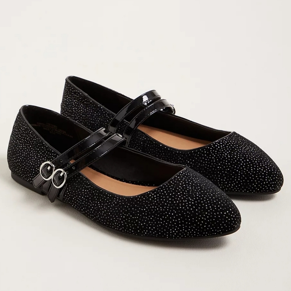 NWT TORRID Black Glitter Flats Size 11.5